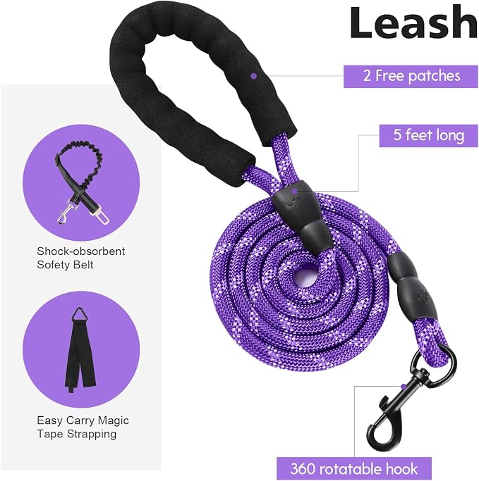 No Pull Tactical Dog Harness Small Sized Dog, Service Dog Vest, S,Purple | Tactical Dog Vest Harness and Leash Set, Adjustable Military Service Dog Harness with Handle for Medium Large Dogs