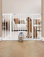 Babelio 29-48" Extra Wide Baby Gate with Cat Door, Auto Close Metal Pet Door for Stairs, Doorways, House, Pressure/Hardware Mounted, Easy Walk Thru, White | Auto-Close Metal Pet Door for Stairs, Doorways & House, Pressure/Hardware Mounted, Easy Walk Th...