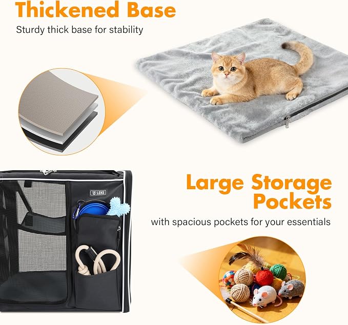 Lekereise Extra Large Cat Carrier Soft Sided, 37" x 18" x 18", Large cat Travel Carrier for 2 Cats with Zipper Locks for Moving Across The Country, Foldable for Storage, Black