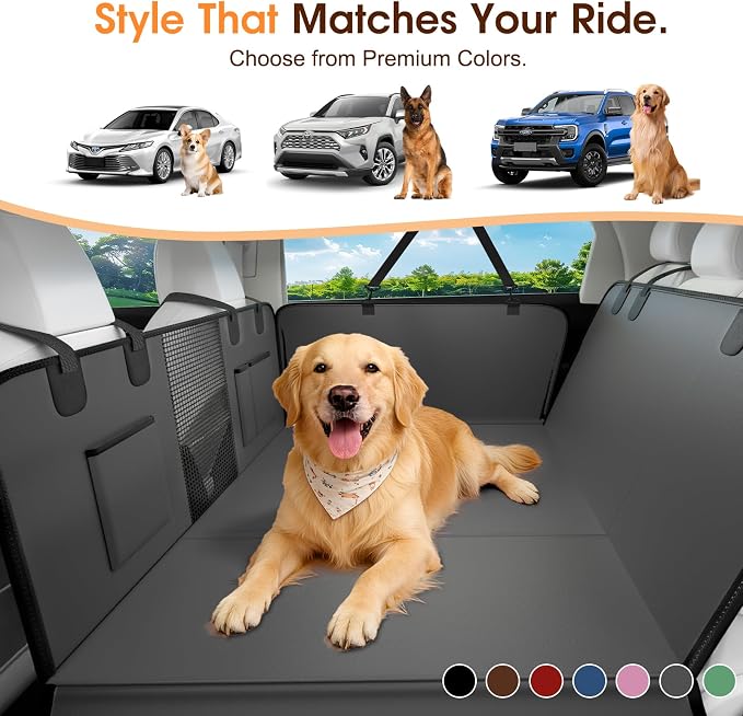 XL Hard Bottom Dog Car Seat Cover, 58"×69", Waterproof PU Leather | Stable Hard Bottom Support for Comfortable Rides with Large Dogs