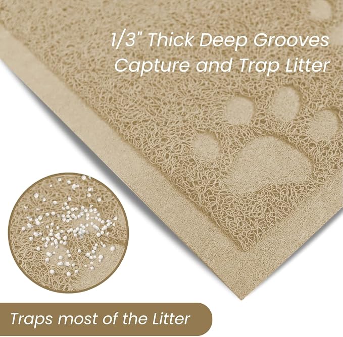 Andalus Jumbo Cat Litter Mat, Pack of 1 - Waterproof, Non-Slip & Easy to Clean Cat Litter Box Mat for Extra Efficient Pet Litter-Trapping, Beige (47” X 35”)