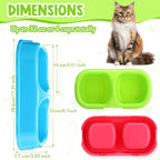 Hsei 12 Pcs Plastic Double Cat Dog Food Water Bowl,11.25 x 5.9 x 3.03 Inch | 12 Pack Bulk Set, PP Plastic, Raised Design, Dishwasher Safe, for Kennel Cattery Small Medium Pet Supplies, 3 Assorted Colors