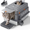 FURTIME XXXL Extra Large Enclosed Stainless Steel Litter Box with Lid | Large Enclosed Cat Litter Box for Big Cats, Metal Cat Box with High Sided Enclosure & Scoop, Grey