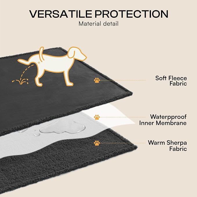 Waterproof Pet Blanket, Liquid Pee Proof Dog Blanket for Sofa Bed Couch, Reversible Sherpa Fleece Furniture Protector Cover for Small Medium Large Dogs Cats, Black Medium（57" x 40"） | waterproof pet blanket sherpa fleece reversible couch cover bed prot...