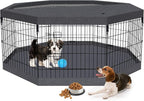 Peekaboo Dog Playpen 24" H 8-Panel with Top Cover & Bottom Pad, Black | 24 Inch 8 Panel Foldable Rustproof Metal Dog Playpen with Top Cover and Waterproof Bottom Pad
