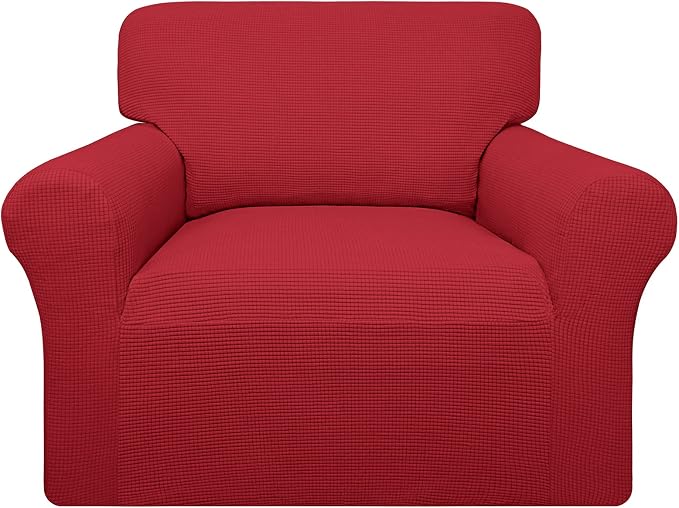 Easy-Going 100% Waterproof Chair Couch Cover, Stretch Jacquard Sofa Cover | Dual Waterproof Sofa Slipcover, Leakproof Furniture Protector for Kids, Pets, Dog and Cat (Loveseat, Christmas Red)