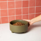 Waggo Uplift Ceramic Dog Bowl for Small Medium and Large Breeds - Heavyweight and Durable Pet Food and Water Dish Crock, Dishwasher Safe, Modern, Elevated Feeder (Olive, Medium)