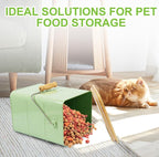 Cat Food storage container Cat Treats Jar,5~6 lb Metal food treats tin for Cat, pet snacks Canisters with wooden lid/handle/sevice scoop-Green