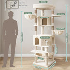 Cat Tree, 81.1" Skyward Corner Cat Tower for Large Cats VCT031MJ | Space-Smart Cat Furniture with Diamond Hideout, Grand Platform, Firm Base, 3 Soft Hammock & Pet Relax Station, Beige