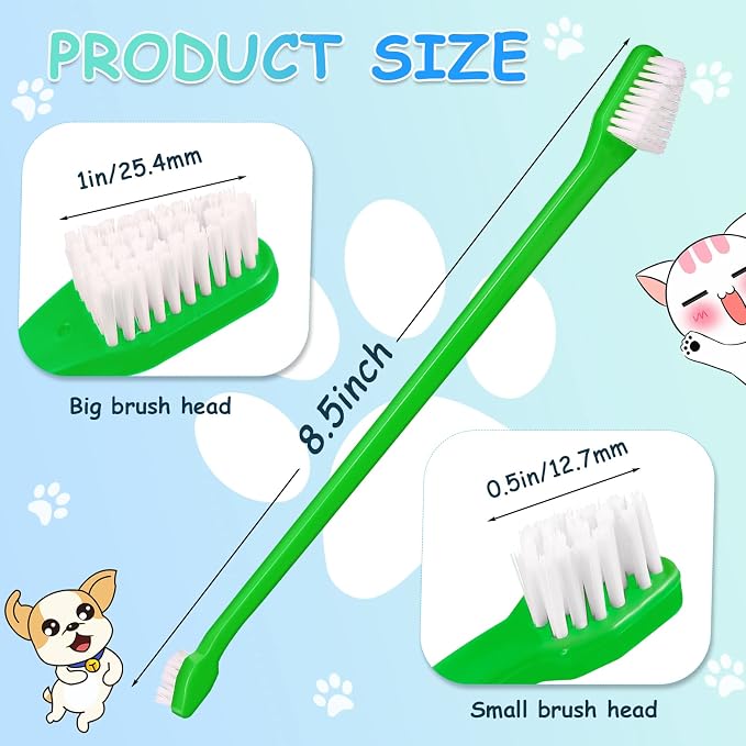 Honeydak 70 Pcs Dog Toothbrush Bulk Pets Dual Headed Dental Brushes | Green Long Handle Pet Tooth Brush for Puppy Large Small Cats and Most Pets Teeth Cleaning Dental Supplies