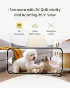 Furbo Mini 360° Pet Camera [No Monthly Fee] | Clear 2K QHD Video, 360° Rotating View, Barking/Meowing Alerts, 2-Way Audio, Color Night Vision, Pet Monitoring, No AI Alerts