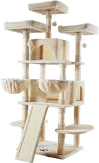 Allewie 68 Inches Cat Tree/House and Towers for Big Feline/Scratching Post/Multi-Level Large Kitty Climbing Tree with Condo/Beige