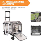 Pet Carrier with Wheels - Soft-Side Wheeled Cat Carrier for Dogs with Telescopic Handle, Collapsible Rolling Pet Travel Bag Carrier for Large Cats Small Medium Dogs for Camping Vet Visiting Grey
