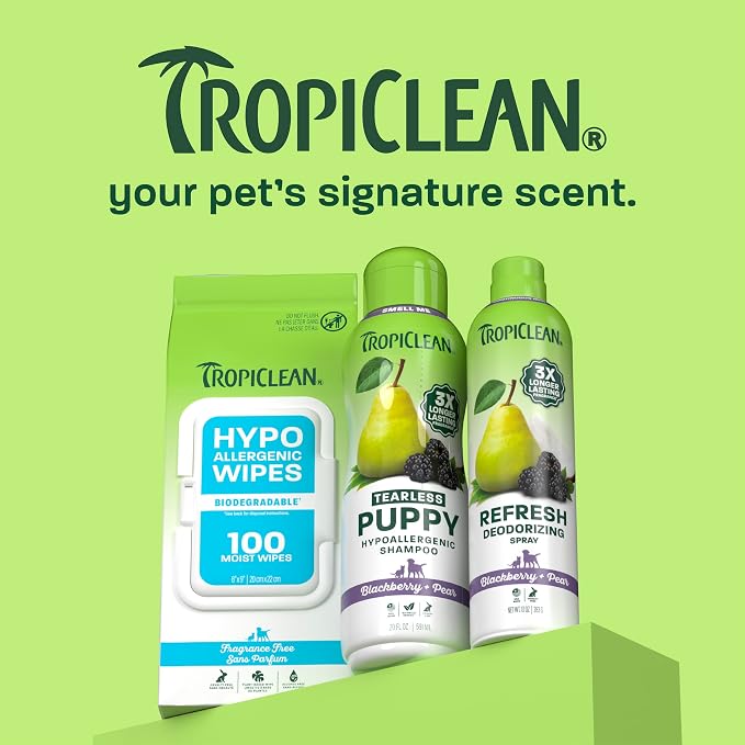 TropiClean Tearless Puppy Shampoo, 3X Long-Lasting BlackBerry Pear Scent, Hypoallergenic Dog Shampoo, Made in the USA, Cat & Kitten Friendly, 20 oz