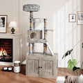 Garvee Cat Litter Box Enclosure with Cat Tree Tower and Condo, Hidden Cat Washroom Furniture with Sisal Scratching Post and Soft Plush Perch, Wooden Cat Furniture with Multiple Platforms