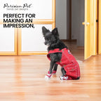 Parisian Pet Red Dog Overalls - Route 66 Denim Dog Clothes - Breathable Sling Puppy Jumpsuit - Durable and Trendy Overalls for Dogs - Comfortable Jeans Dog Clothes for Medium Dogs - Classy Pet Apparel
