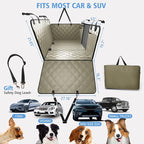 Btefd Back Seat Extender for Dogs, Hard Bottom Dog Hammock for Car & SUV | Dog Seat Cover Supports 420lbs, 45% More Space, Waterproof, Mesh Window, Scratch Resistant, Non-Slip, Easy Care, Beige