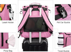Modoker Multi-Compartment Dog Travel Backpack for Pet Supplies, Pink | Dog Travel Accessories Organizer with 2 Food Bags, 2 Bowls, Quick-Access Pockets, Tissue Opening, Luggage Sleeve, Feeding Mat