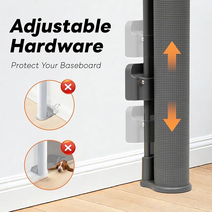 (2 Pack) Retractable Baby Gate for Stairs and Doorways, 55" Wide x 33" Tall Mesh Dog Gate for Indoor & Outdoor Use, Safety Gate for Babies and Pets, Child Gates for Hallways, Hardware Mounted, Gray