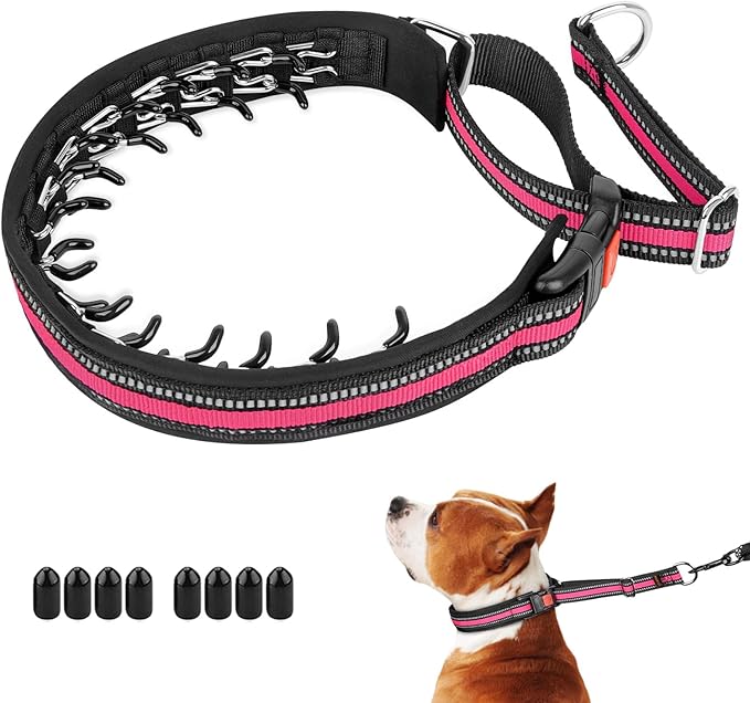 Mayerzon Martingale Collar No Pull for Small Medium Large Dogs | Pink, S | Reflective, Patented Anti Pulling Dog Collar for Walking Training, Buckle, Adjustable, Safe for Night Walks, 2.5mm Links