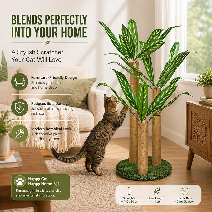LEMONDA 31.5Inch Cat Scratching Post | Cat Scratcher Tree, Cat Scratching Posts,3 Scratching Poles,2 Interactive Dangling Balls, For Indoor Kitten & Adult Cats
