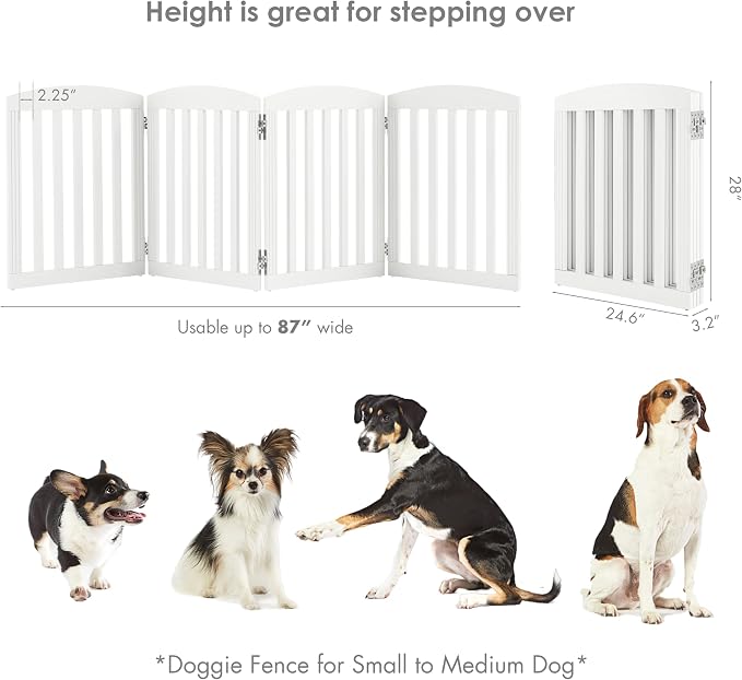 SPIRICH 96" Extra Wide 28" Tall Wooden Freestanding Foldable Dog Gate, Pet Gate Indoor, 4 Panels, White