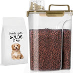 LEAWALK 5-7Lbs Dog Cat Food Storage Container with Upgraded Large Nozzle BPA-free, 4 Snap Seals Plastic Pet Food Storage Containers with Handles (Clear Brown, 5L-1pack)