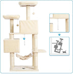 Hey-brother Cat Tree Tower with Sisal Scratching Posts, Big Condo, MPJ020M | 53.7 Inches Multi-Level Cat House with 2 Bigger Plush Condos, 2 Platforms, Hammock, Toy Balls for Indoor Cats, Beige