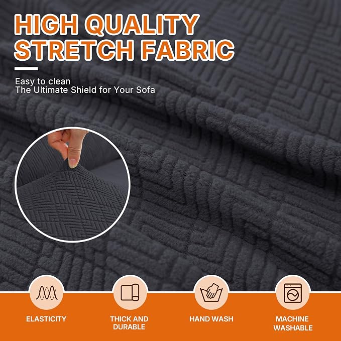 XINEAGE Stretch 3 Seater Slipcover, Non-Slip Pet Couch Cover,Dark Gray | Washable Furniture Protector, Elastic Bottom, Dogs & Cats Friendly, Scratch-resistant, Fast Setup, High Elasticity