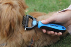 Maxpower Planet Pet Grooming Brush - Double Sided Dematting Undercoat Rake for Dogs and Cats, Extra Wide Pet Brush to Reduce Shedding by 95% (Blue, S) | 9 & 17 Teeth, Deshedding & Dematting Tool, Long & Thick Double Coats, Non-Slip Handle, Reduces Shed...