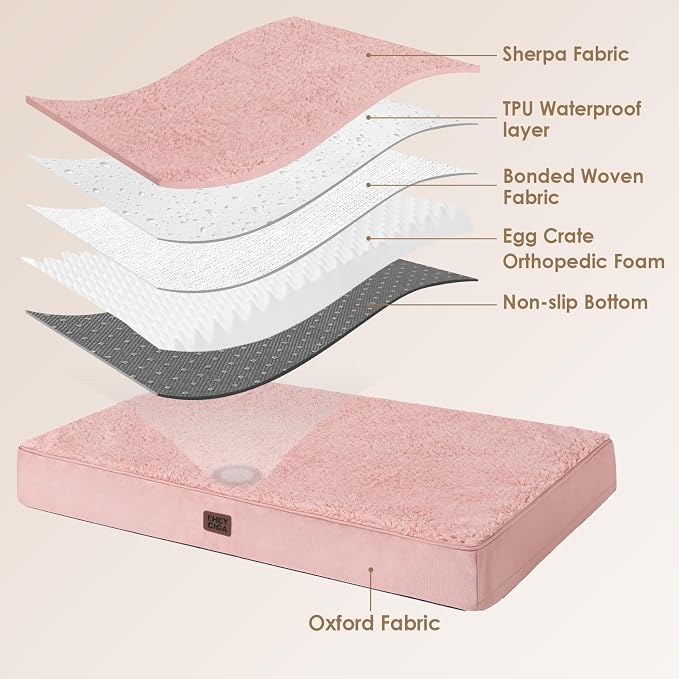 EHEYCIGA Orthopedic Dog Bed Medium with Removable Washable Cover,Pink,30x20 | Egg Crate Foam Support,Durable Oxford fabric,Non-Slip Bottom,Machine Washable,Soft Waterproof Plush Pet Bed Mat For Crate