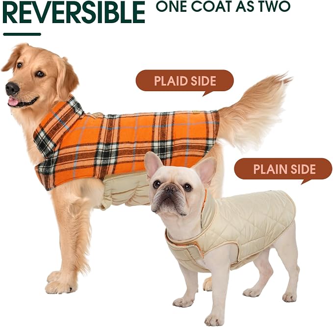 Kuoser Warm Dog Coat, Waterproof Dog Jacket for Extra Large Dogs,Orange 2XL | Adjustable Durable XXL Doggie Winter Coat Reversible Puppy Cold Weather Apparel from Small to Large Breed