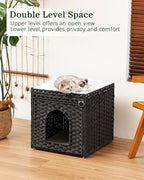 SETVSON Cat Litter Box Enclosure Furniture, Hidden PE Rattan, Black | PE Rattan Kitty House with Top Fence, Fits Standard Litter Box, Included Litter Mat, 2 S-Hooks, Sturdy Metal Frame