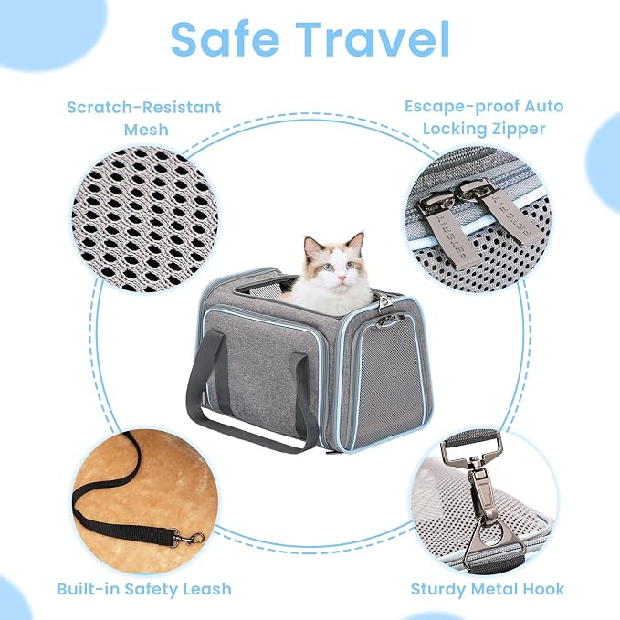Petsfit Large Double Expandable Cat Carrier for Large Cats and Small Dogs | 19 x 12 x 12 in; dual-side expansion for large cats and small dogs, with anti-sag frame and locking zippers; up to 18 lb.
