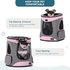 Petsfit Dog and Cat Backpack Carrier, Padded Waist Support, Up to 18 lb | 13.5 x 12.5 x 17.5 in; reinforced frame, 600D Oxford, 4 mesh panels, lockable zippers, safety tether and washable mat.