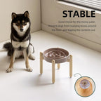 Havniva Elevated Slow Feeder Dog Bowls, Ceramic Dog Bowl Slow Feeder | 1.6 Cups Raised Slow Feeding Bowl for Medium Breed, Puzzle Dog Food Bowl with Wooden Stand, Non-Slip, Anti-Choking