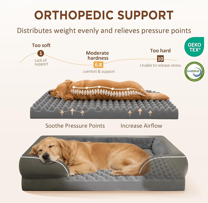 Comfort Expression Orthopedic Dog Beds for Large Sized Dog with Bolster | Waterproof Dog Couch Bed with Washable Cover & Non-Slip Bottom, Supportive Egg Crate Foam Large Pet Bed, 38x25 Inch