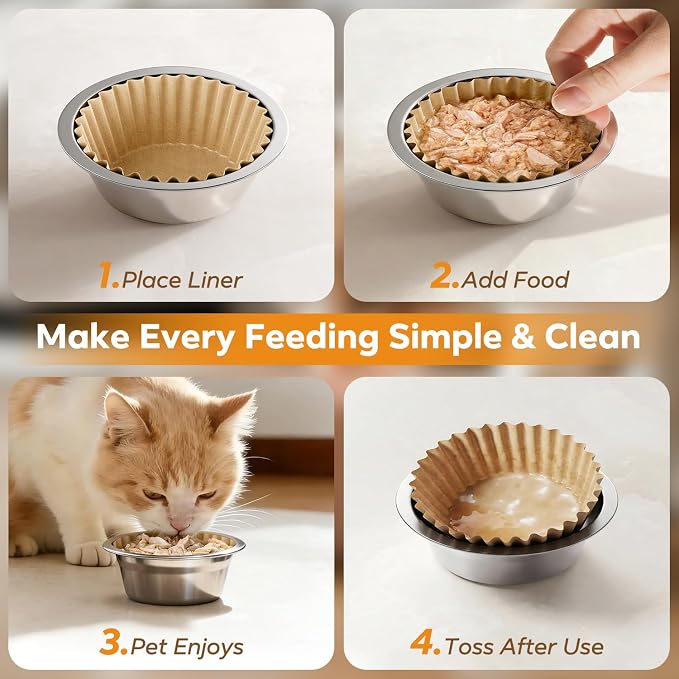 600 PCS Disposable Pet Feeding Bowls Bulk for Cats & Dogs, Leak Resistant | Printed Paper Cat Food Bowl Liners, Wet & Dry Food, Small Pet Bowl Covers, Easy Clean Feeding Supplies, Brown Pattern