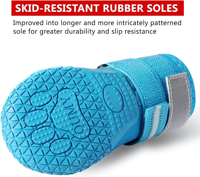 QUMY Dog Shoes for Hot Pavement, Dog Snow Boots & Paw Protectors for Winter | Dog Booties Medium Large Size Dogs, Water-resistant in the Rain, Outdoor Walking, Indoor Hardfloors Skid-resistant Sole Blue