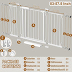 Fairy Baby 53-57.5 inch Extra Wide Baby Gates Auto Close Child Safety Gates | Pressure Mounted Banister Stairs Doorways Hallway, Adjustable Metal Dog Gate with Door for Kids or Pets, Double-Lock, White