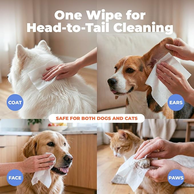 Best Pet Supplies Cleaning Dog Wipes - Soothing Oatmeal, 400 Count | Unscented, Large 8x9" Pet Wipes, Vitamin E, Puppy & Cat Safe, Gentle Grooming, Resealable Pouch Prevents Drying