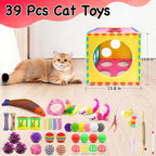 39 Pcs Cat Toys for Indoor Cats, Interactive Fun | Kitten Feather Wand, Catnip Toys, Chew Rope, Springs and Balls, Boredom Relief, Safe and Durable, for All Breeds