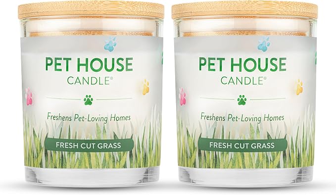 Pet House 9 oz Fresh Cut Grass Scented Candle, Clean Burning, Long Lasting Plant-Based Pet Odor Candle, 60 Hour Burn Time - 2 Pack