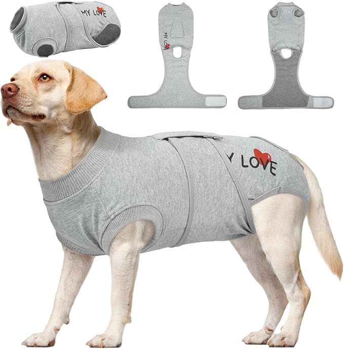 Kuoser Dog Recovery Suit for Male Dogs, Post-Surgery Bodysuit for Spay Neuter, Dog Onesie After Surgery, Anti-Licking Pet Surgical Recovery Suit, Gray XXL