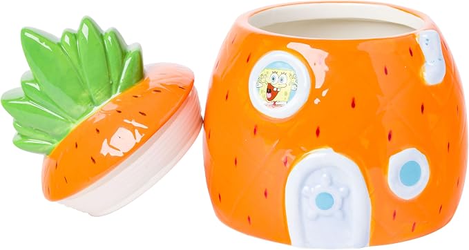 Silver Buffalo SpongeBob SquarePants Small Sculpted Ceramic Snack Jar Featuring Pineapple House and SpongeBob SquarePants, 5.2” x 5.2” x 6.6”