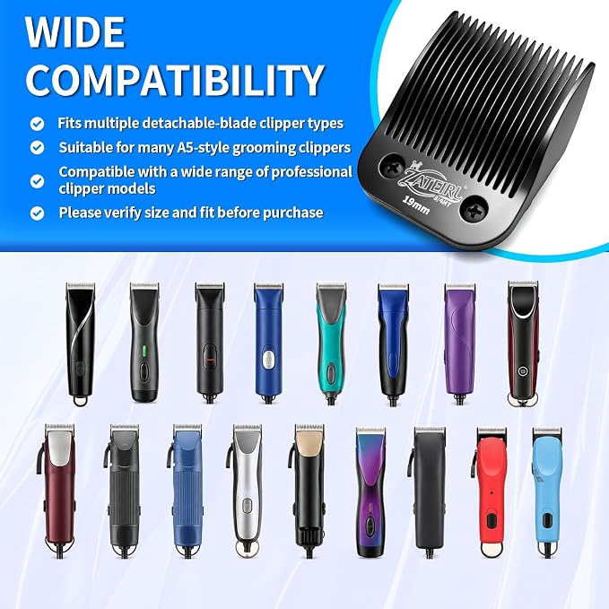 Size 3/4HT Detachable Pet Grooming Clipper Blade with Steel Cutter, 3/4 Inch (19 mm) Cut Length, Black, Compatible with Andis, Oster A5, Wahl KM10, 1 Pack