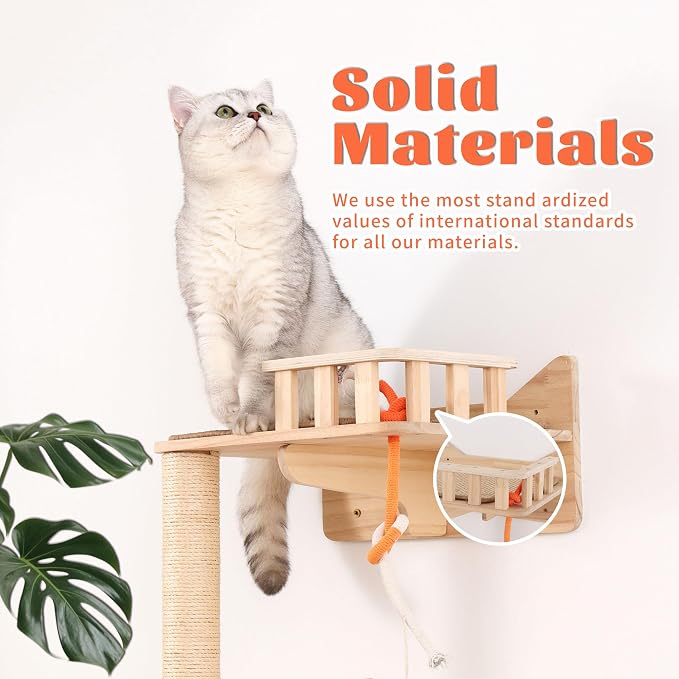 Wall Mounted Cat Tree, Cat Wall Shelves with Sisal Mats | Cat shelves for wall with wall mounted perch, sisal scratching posts, cat shelf and space saving design for indoor cats