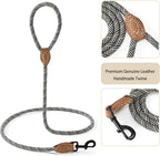 Mile High Life Dog Leash with Genuine Leather Connection, 6 FT/5 FT/4 FT | Rope Leash, Heavy Duty 360° Swivel Metal Clasp, for Small Medium & Large Dogs (White Beige, 60 Inch)