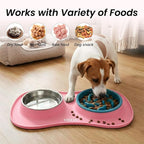 YINEYA 3 in 1 Slow Feeder Dog Bowls,Dog Water Bowl,Cat and Dog Food Bowl | Stainless Steel Dog Bowls with Non-Spill Dog Bowl Mat, Anti-Choking Puppy Bowls, Easy Clean for Large Medium Small Dogs Cats