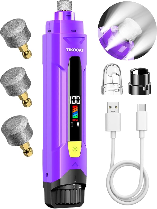 Whisper-Quiet Dog Nail Grinder 50%More Power for Sensitive Dogs,Cat | 6-Speed Pet Nail Trimmer with LED Display & 4 LED Lights, 3 Grinding Bits, No Over-Cutting,Stress-Free Grooming for All Pets